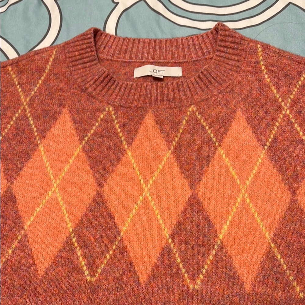 LOFT Orange Argyle Sweater